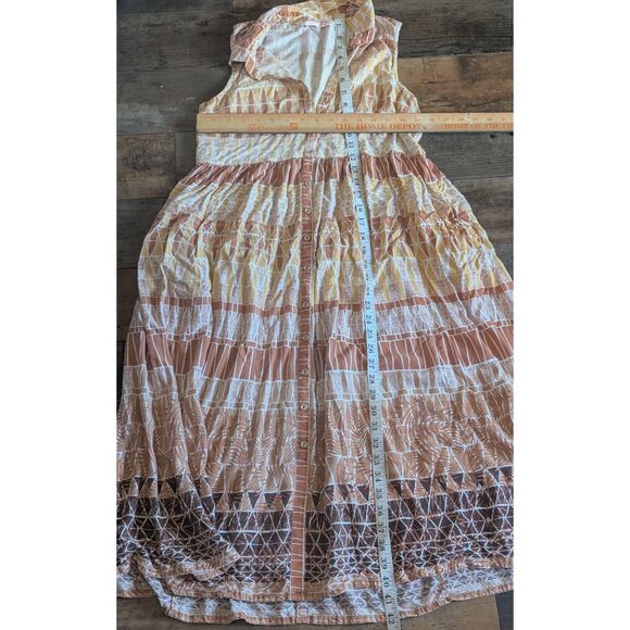 All About You L Rust Orange Tan Geometric Tiered Midi Dress - Picture 5 of 6